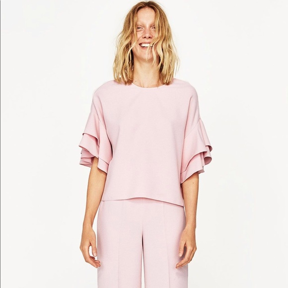 pink ruffle sleeve top